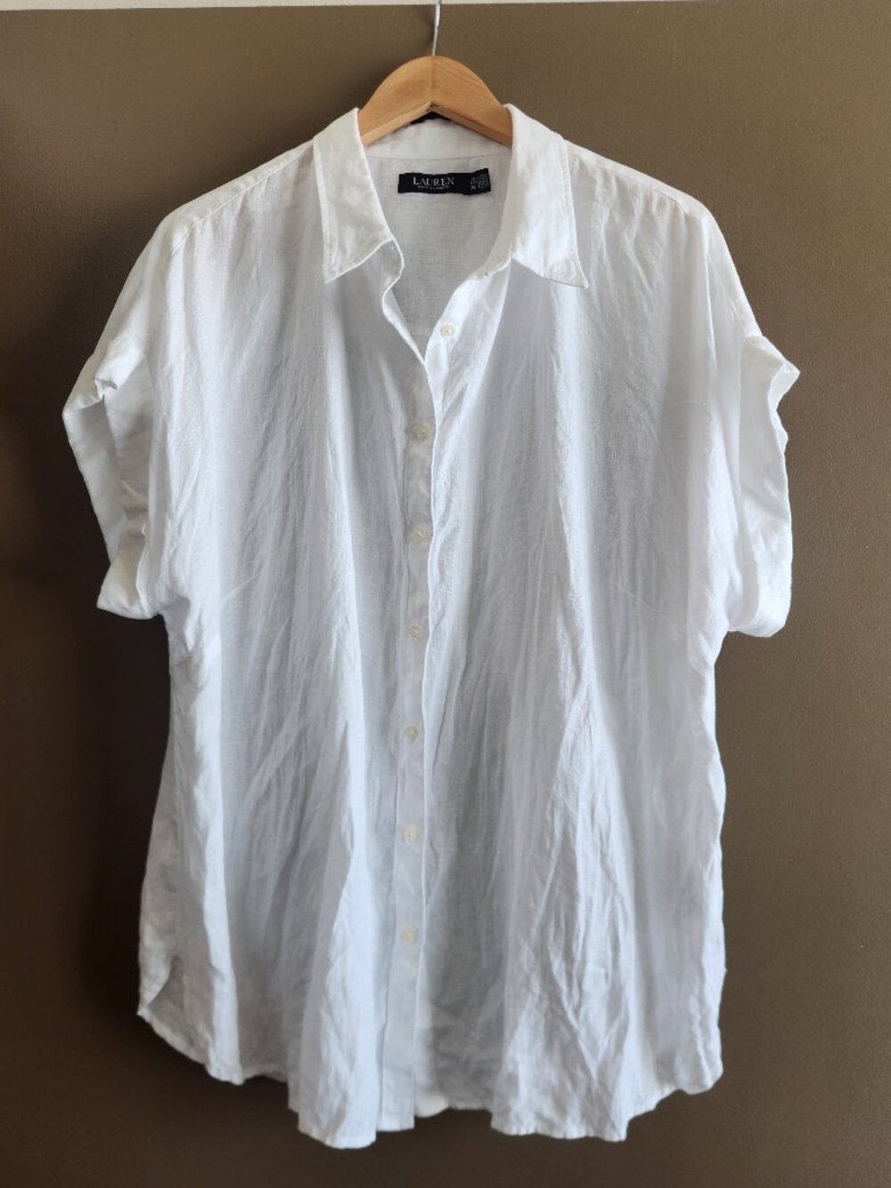 Lauren Ralph Lauren Women's Linen 2X Shirt (White)